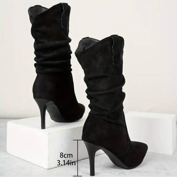 🔥2/$40🔥 Chic Women's Mid-Calf Boots - Pointed Toe, Stiletto Heel, Slip-On Design - Picture 3 of 8